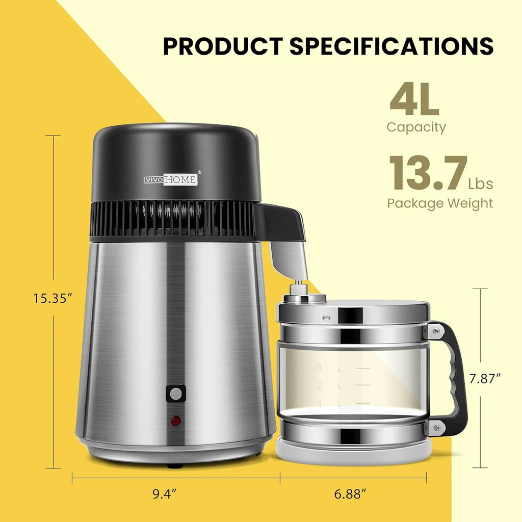 4L Brushed 304 Stainless Steel Water Distiller S649921