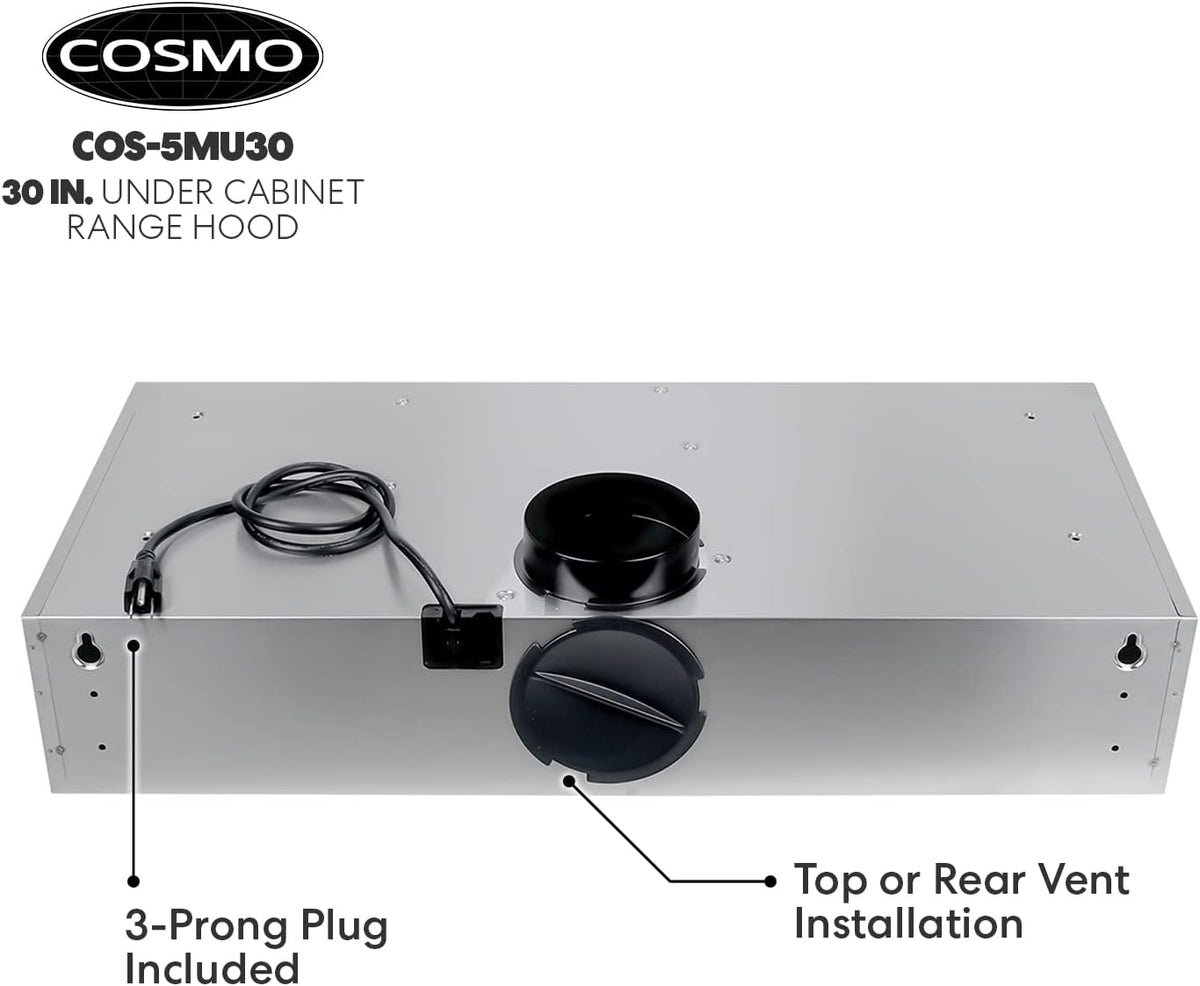 30 in. Under Cabinet Range Hood with 3 Speed Exhaust Fan and LED Lights in Stainless Steel S69687