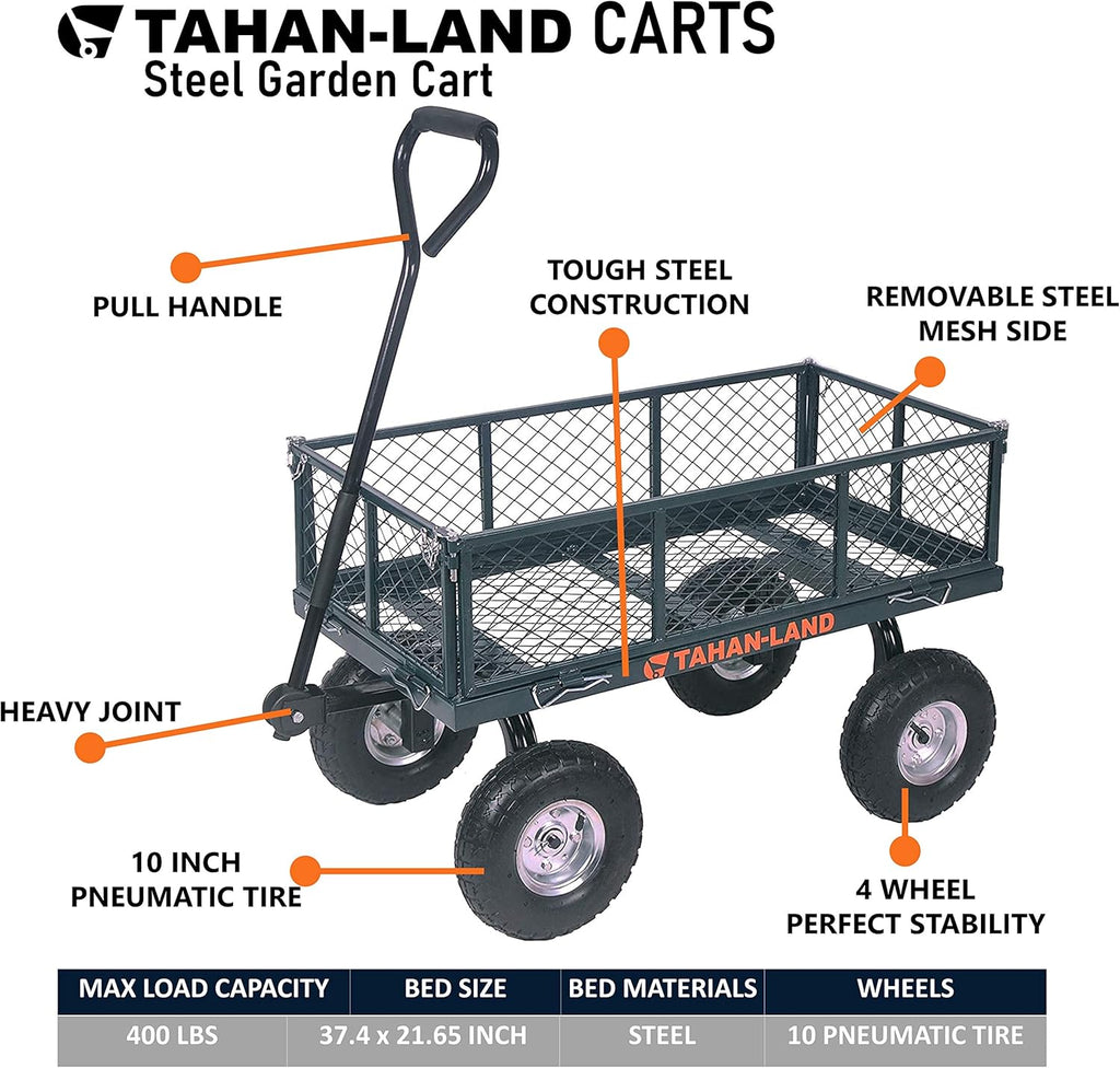 Heavy-Duty Steel Garden Cart with Removable Sides, 550-lbs Capacity A900484