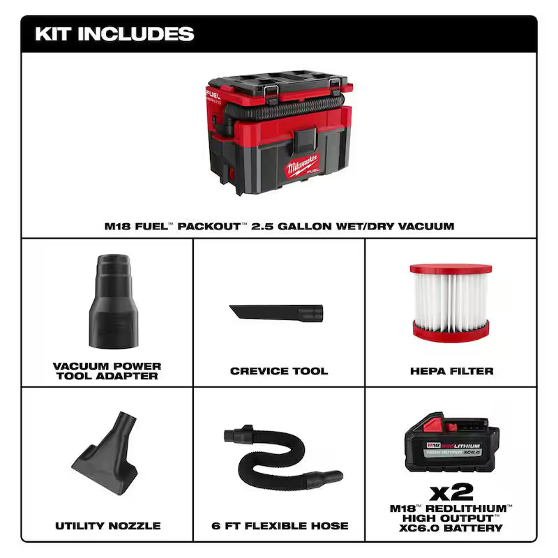 18-Volt Cordless 2.5 Gal. Wet/Dry Vacuum with 6.0 Ah Batteries K606