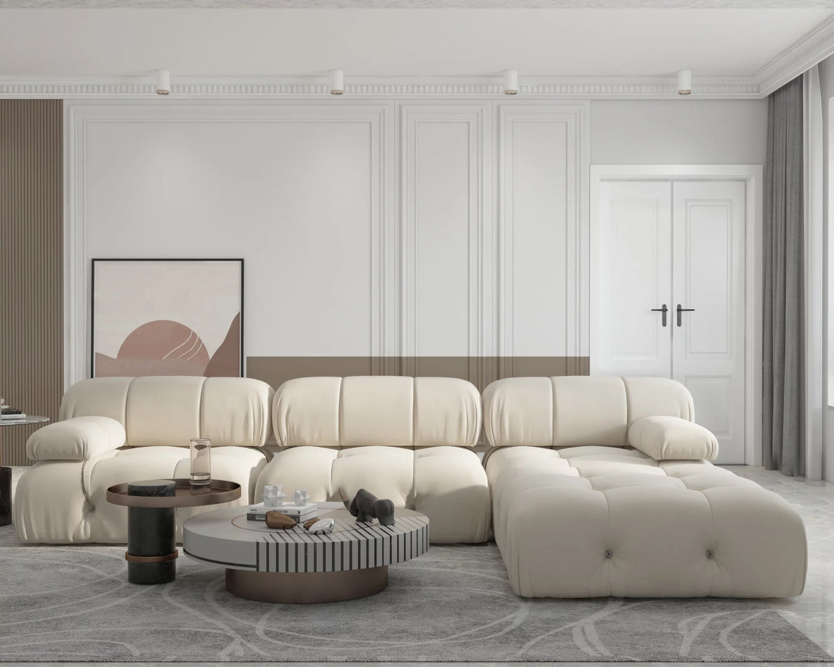 L-Shaped Velvet 3-Seat Sofa with Ottoman Y598024