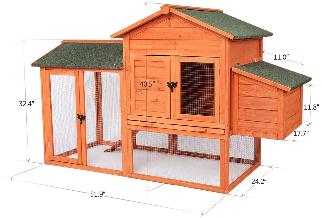 52'' Wooden Chicken Coop with Nesting Box F883