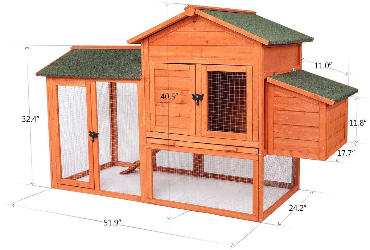 52'' Wooden Chicken Coop with Nesting Box F883