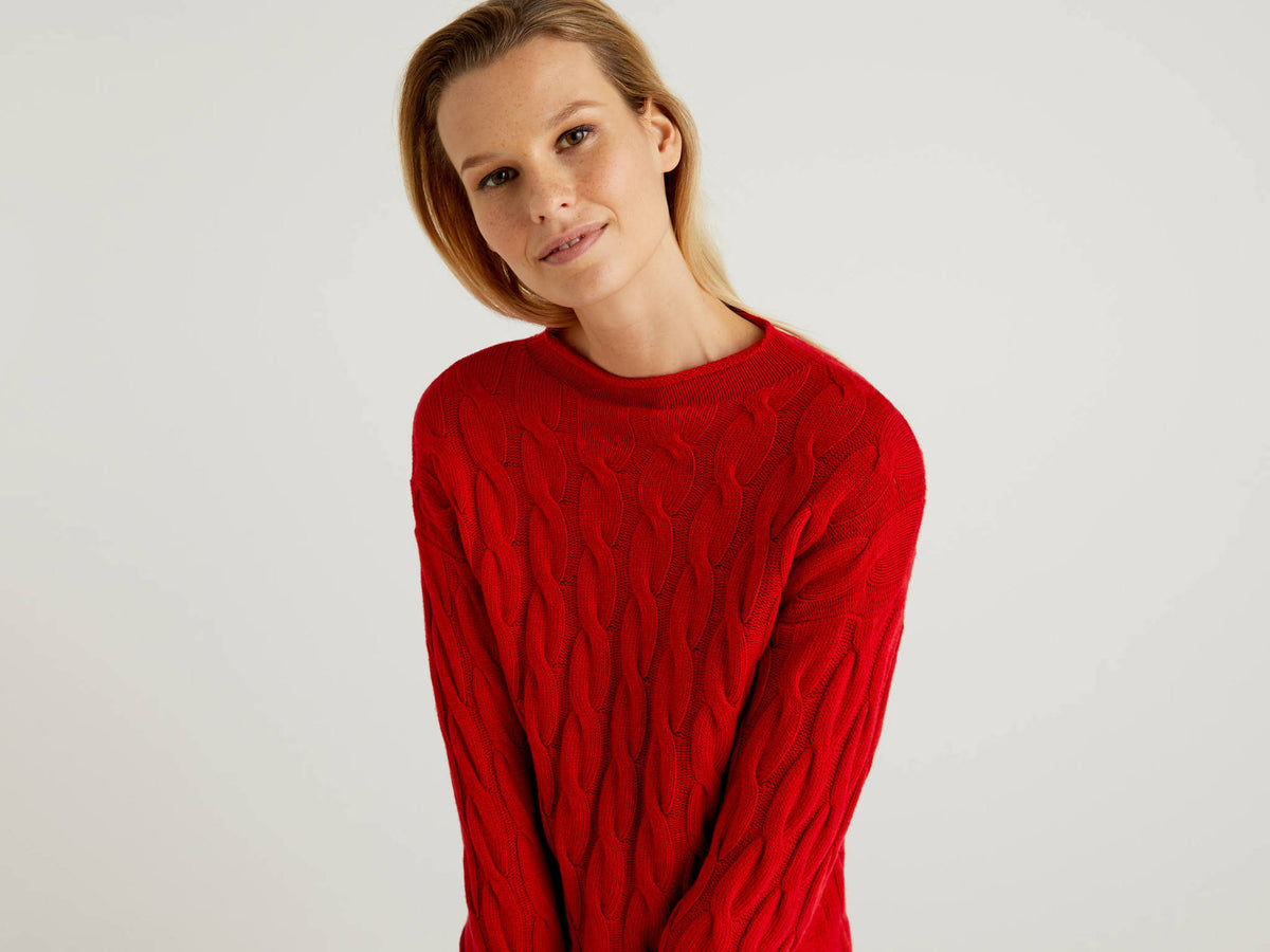Cable Knit Sweater Size XL Red H7480