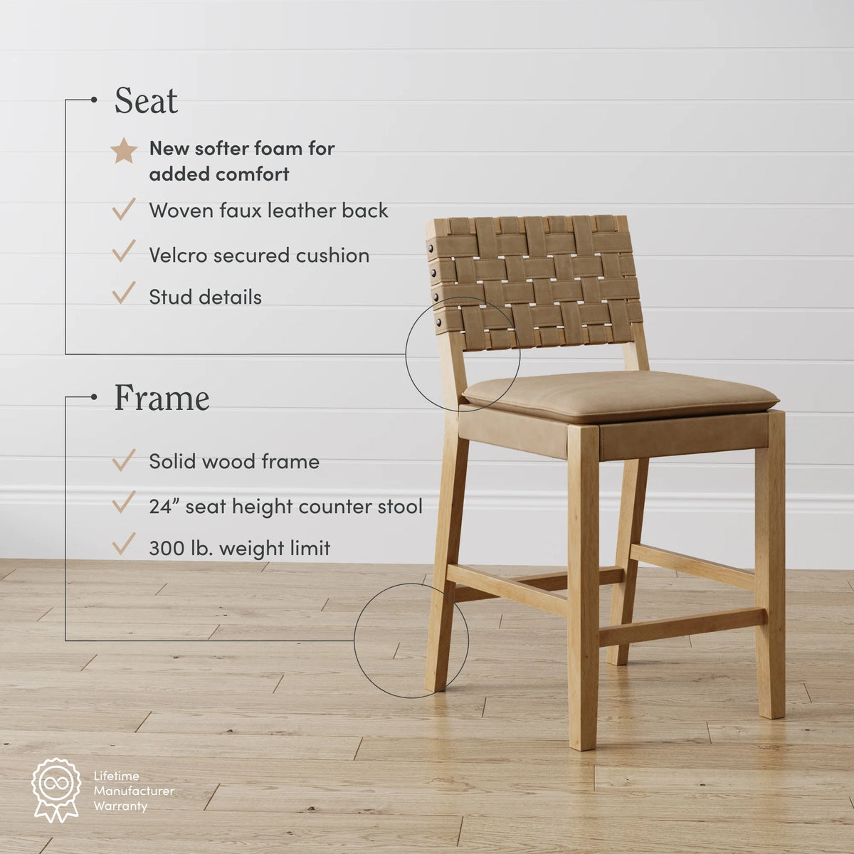 Mid-Century Modern Leather Bar Stool H3744