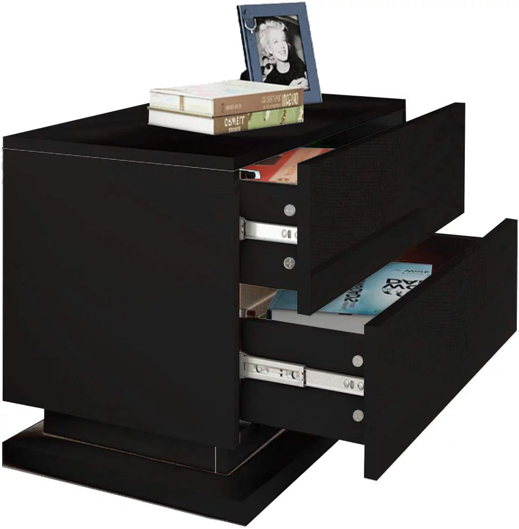 Black 2 Drawer Nightstand Y3806