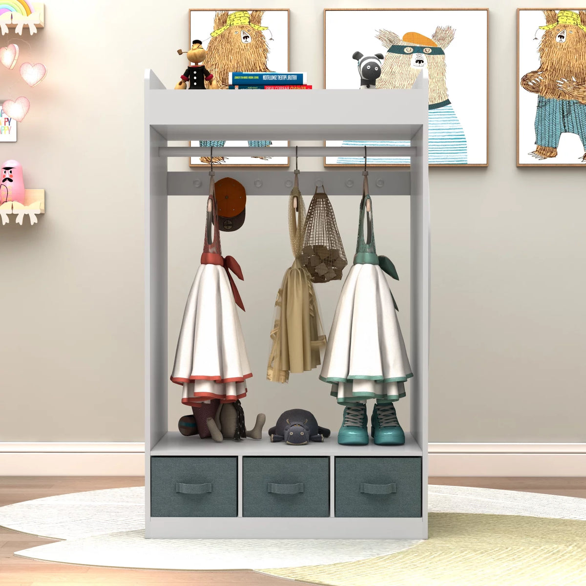Kids Dress Up Storage with Mirror & 3 Drawers V7259