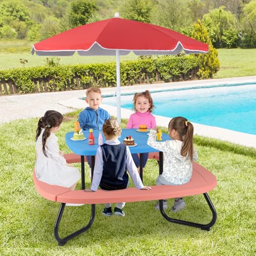 8 Seat Kids Picnic Table with Umbrella and Benches F45221