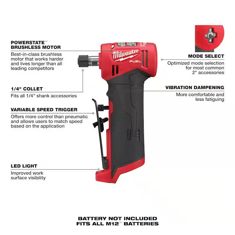 12V Lithium-Ion Brushless Cordless 1/4 in. Right Angle Die Grinder S755
