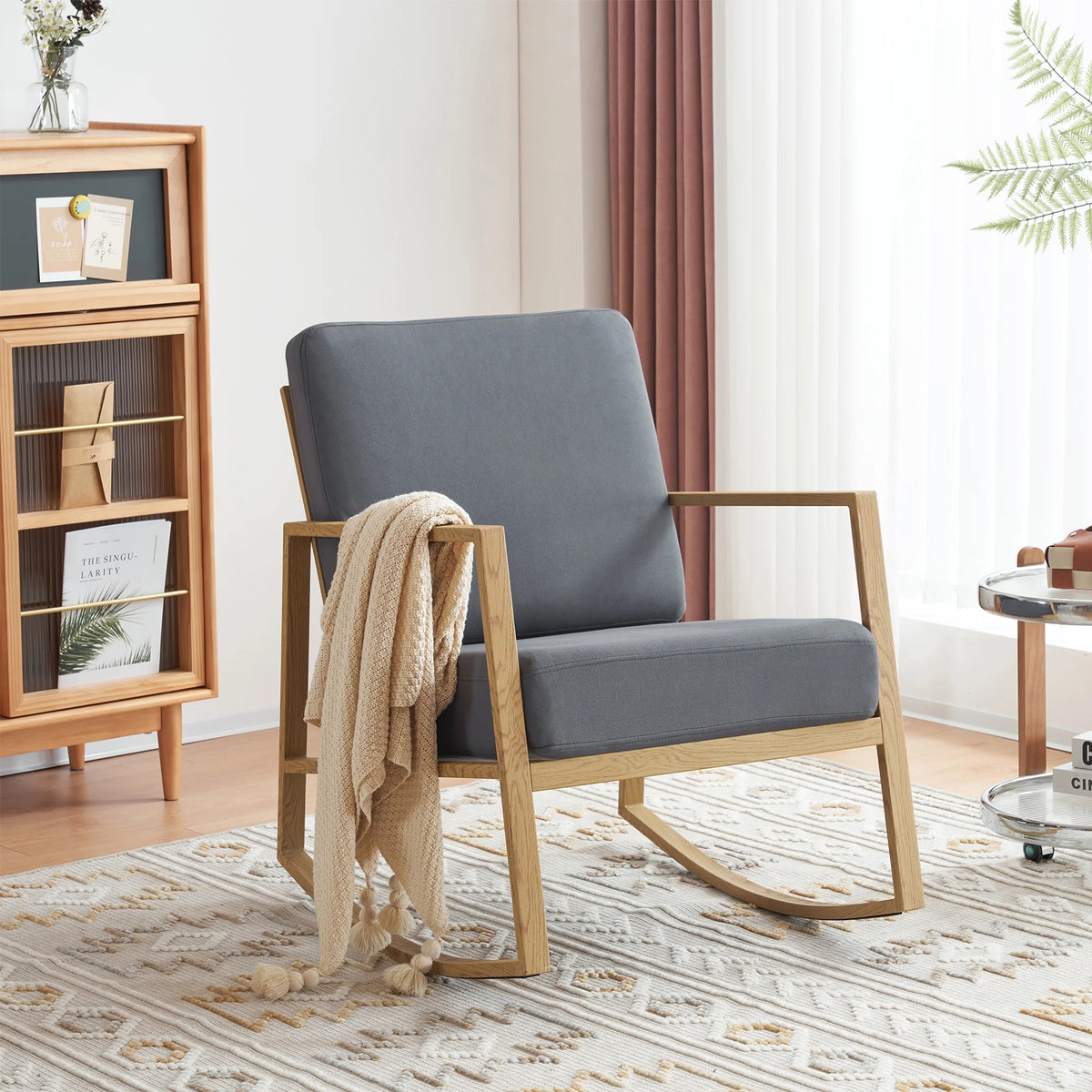 Gray Upholstered Rocking Chair H3179