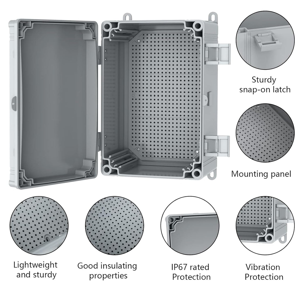 Hinged Cover Stainless Steel Latch Electrical Box Enclosure 400x300x170mm IP67 Waterproof ABS Plastic Enclosure V92001