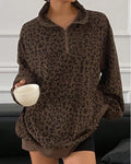 Women Zip Up Long Sleeve Leopard Print Sweatshirt A357361