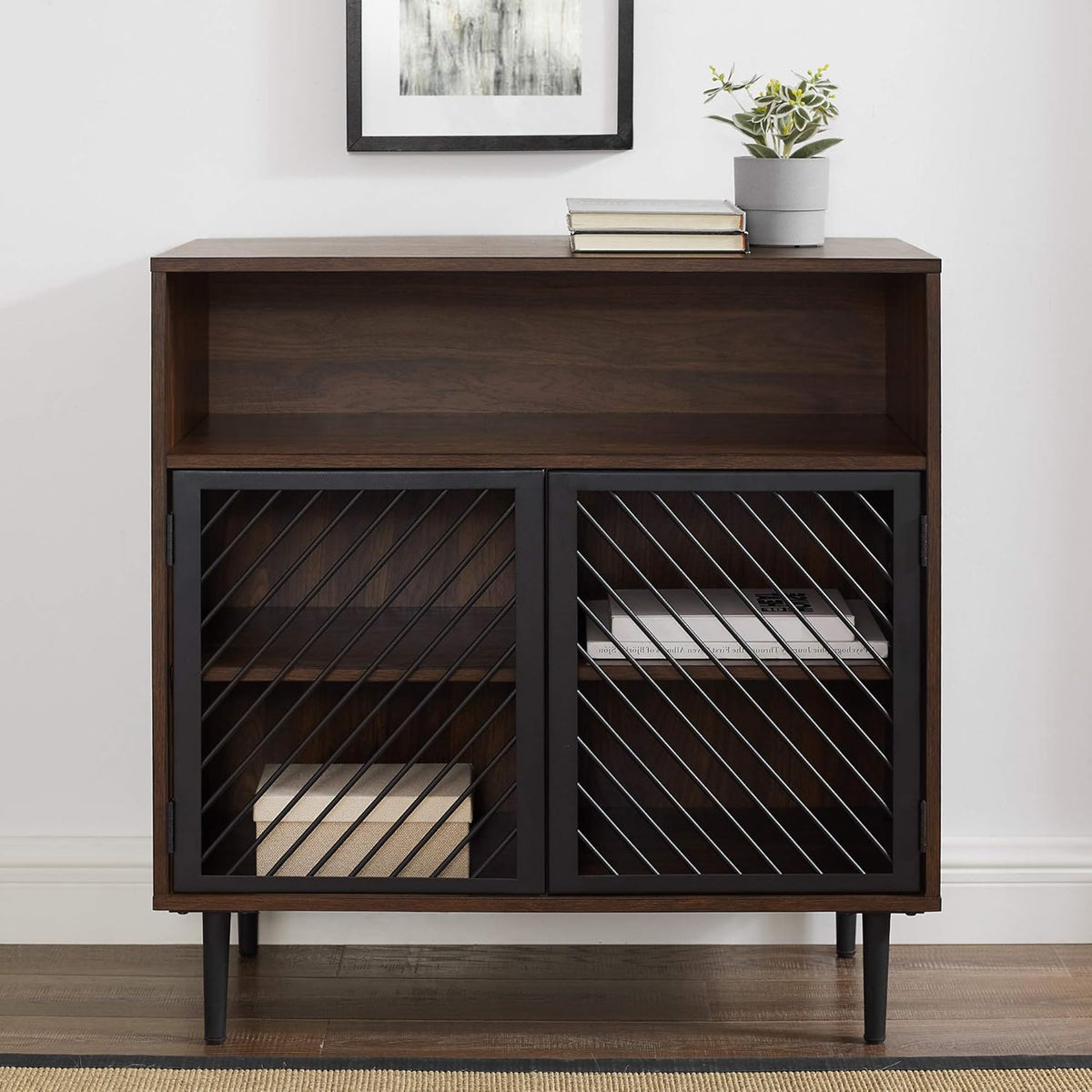 32 Inch Dark Walnut Buffet and Bar Cart O40449