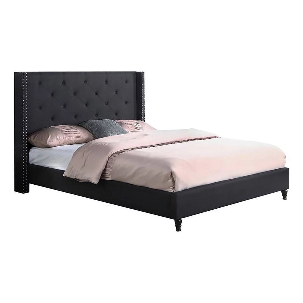 Black Wood Fabric Wingback Cal King Platform Bed K24661