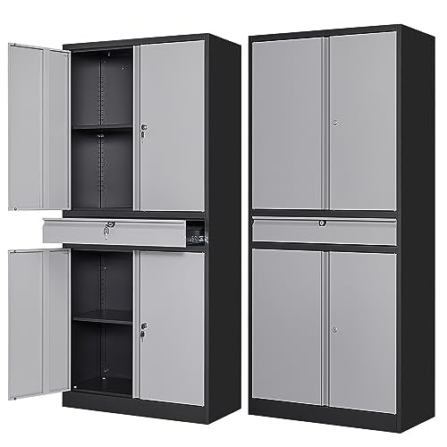 Metal Garage Storage Cabinet with Drawer, 4 Door Tool Cabinet with Lock K264