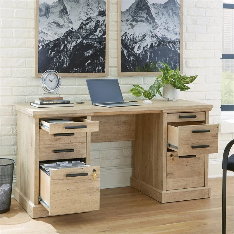 60" Engineered Wood Credenza Desk in Prime Oak Y95480