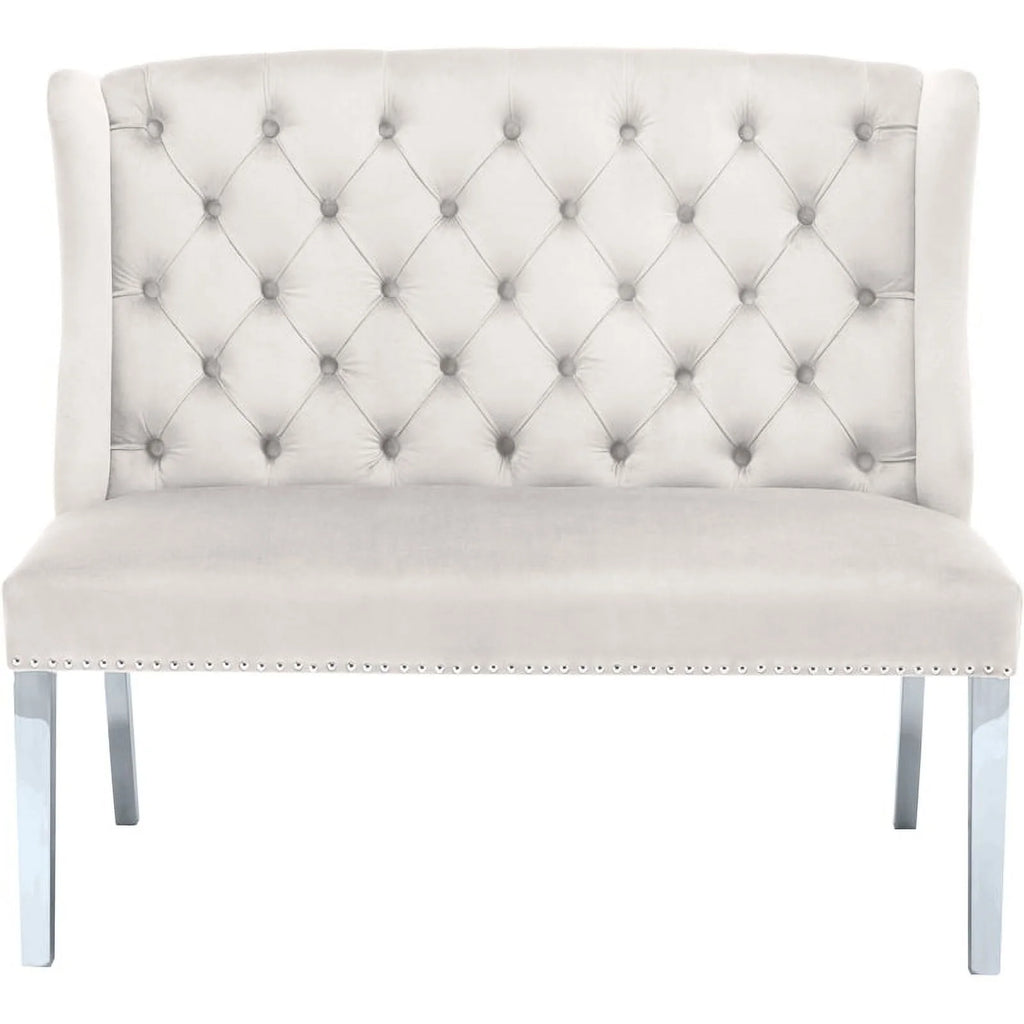 Cream Velvet Settee Bench J423