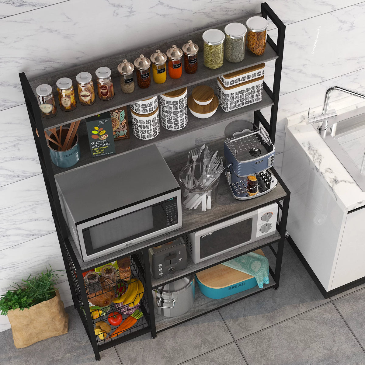 5-Tier Kitchen Bakers Rack with 3 Baskets Z755279