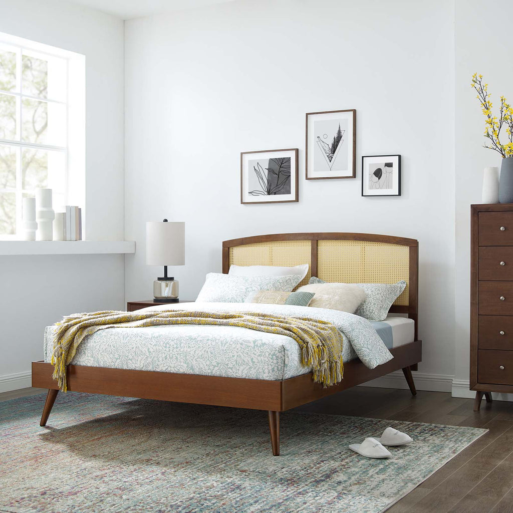 Full Size Brown Walnut Wood Platform Bed Frame J51262