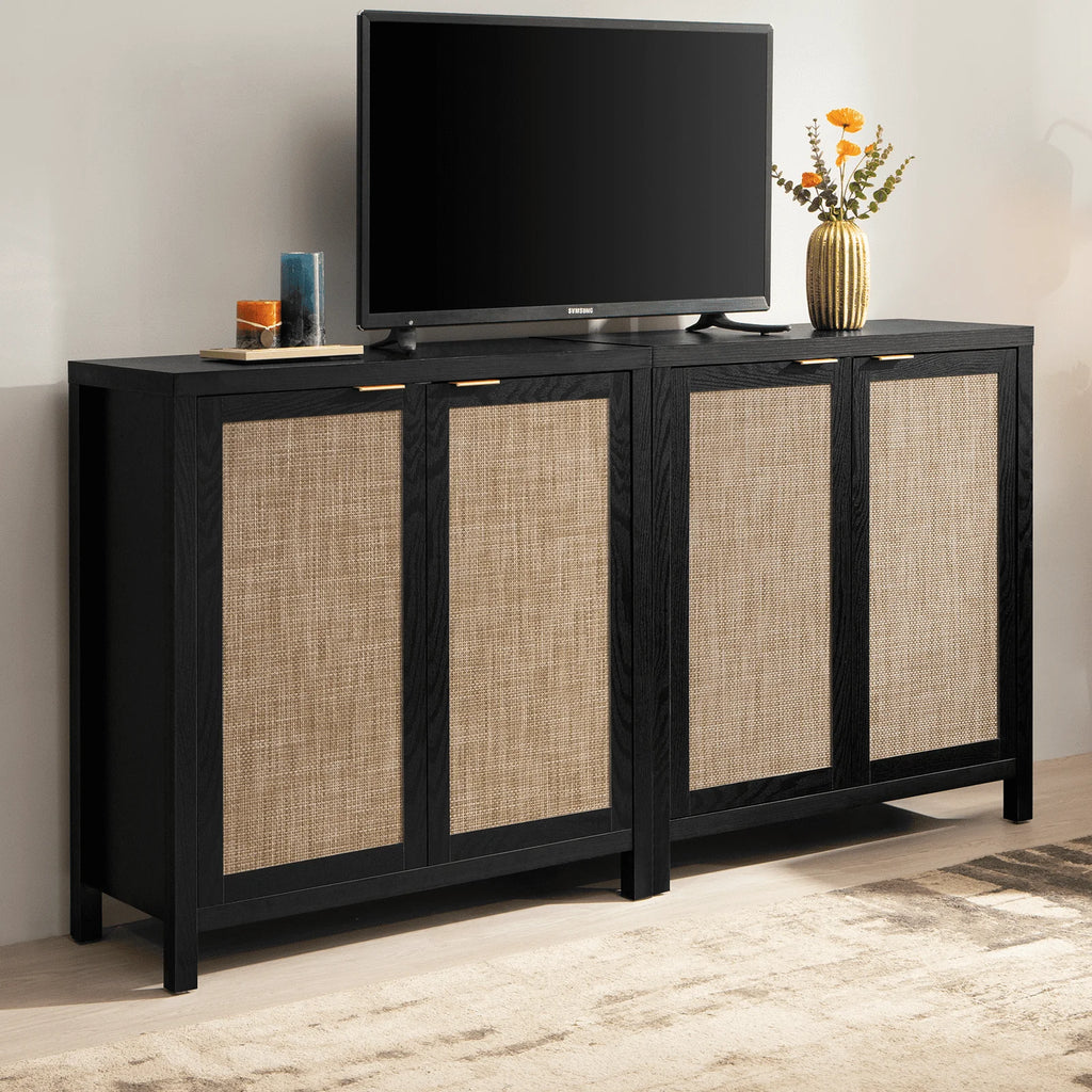 Set of 2 Rattan Cabinet with Doors P4515