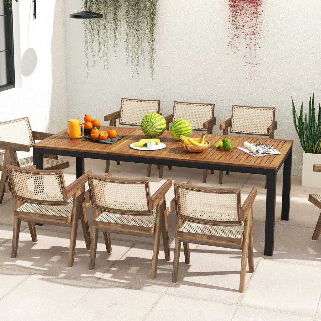 Acacia Wood 8-Person Patio Dining Table with Umbrella Hole H2124