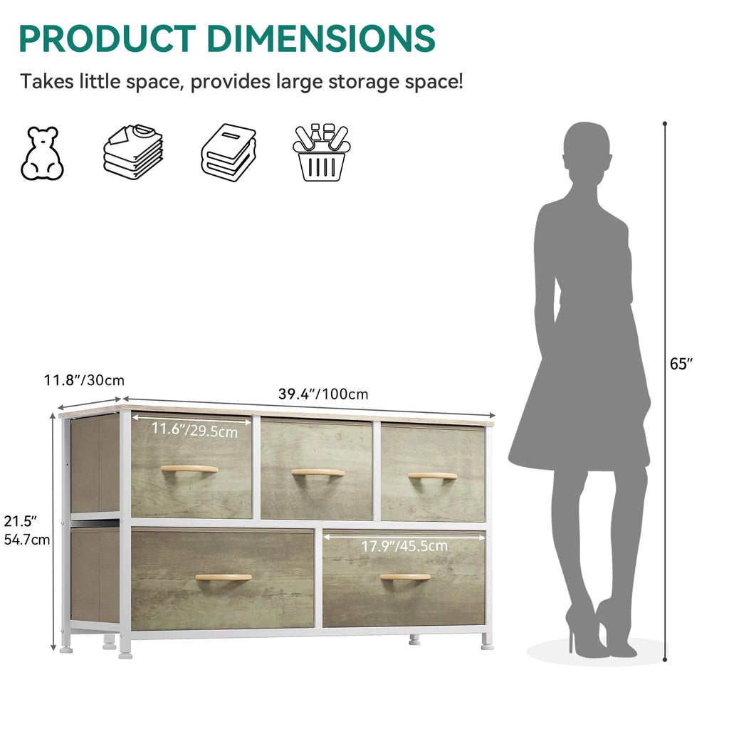4 Drawer Fabric Storage Dresser with Wooden Top H5902