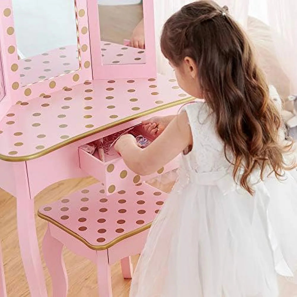 Pretend Play Vanity Table and Chair Set with LED Mirror T541645