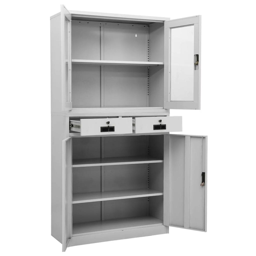 Light Gray 2 Drawer Steel and Glass Door File Storage Cabinet O715