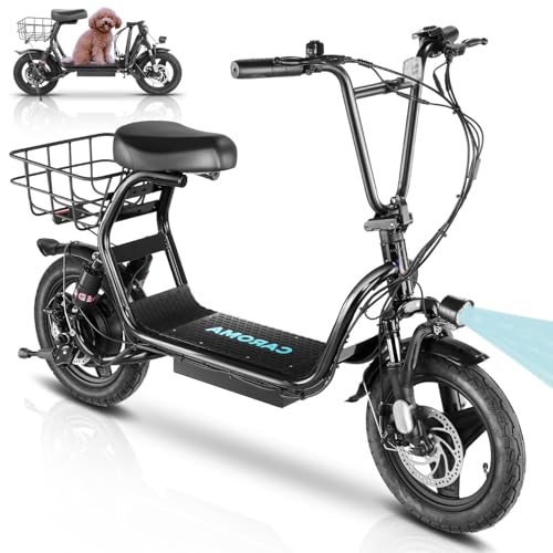 Electric Scooter with Seat, 14" Tires Foldable with Basket N730