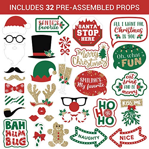 Christmas Photo Booth Props Set of 32 Red Green Gold Selfie Signs J44299