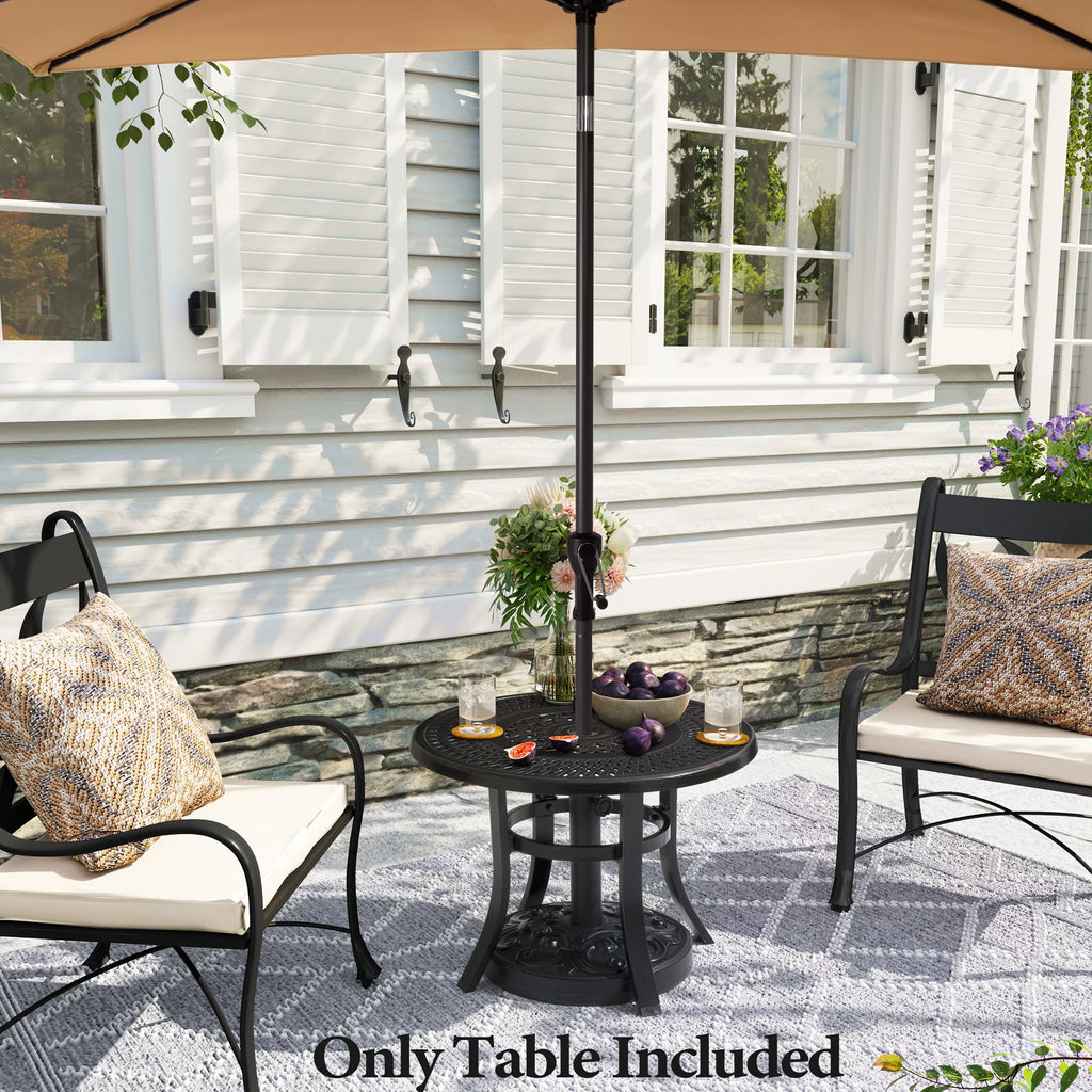Cast Aluminum Round Patio Side Table with Umbrella Hole Black K18113