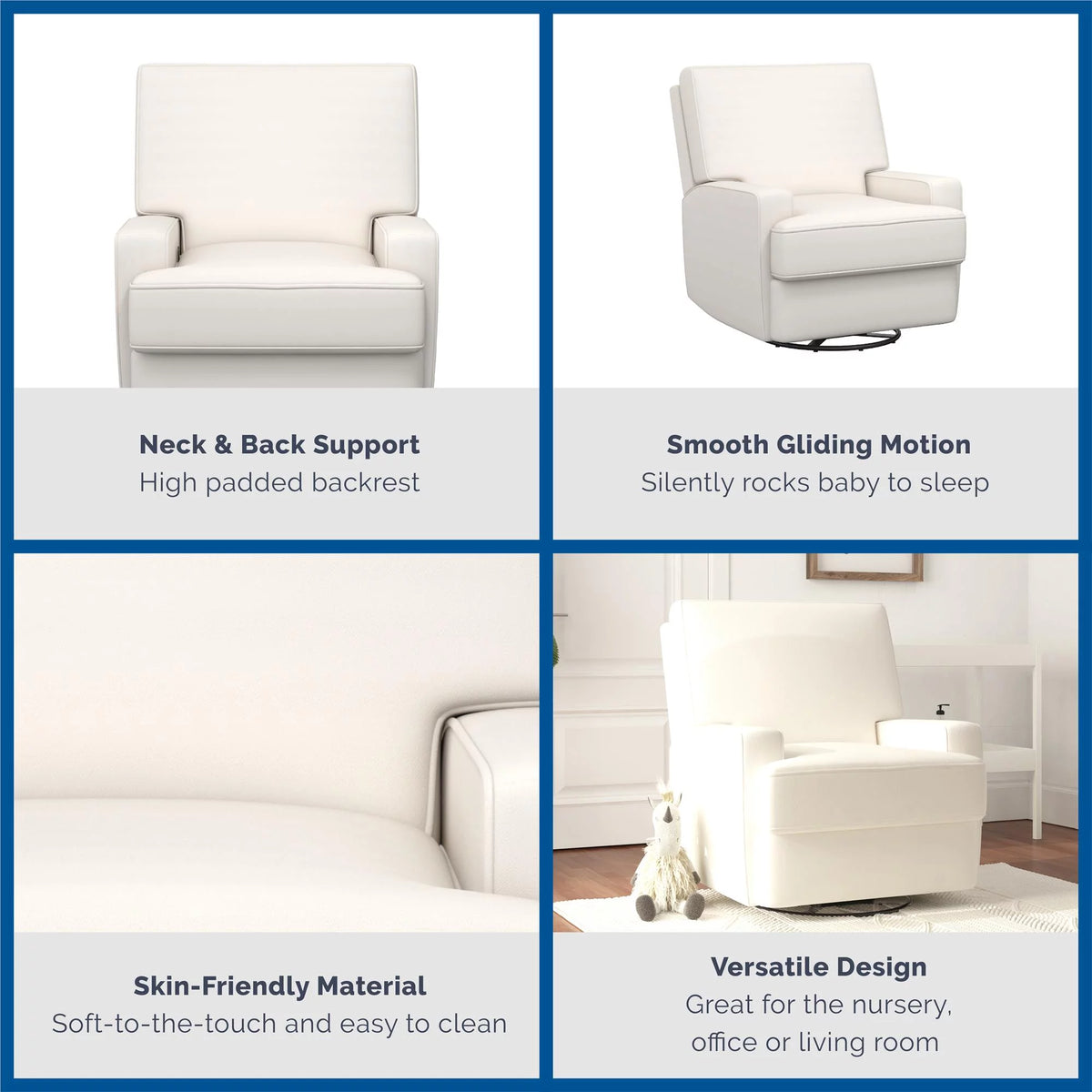 White Linen Swivel Glider Recliner Chair Y861163