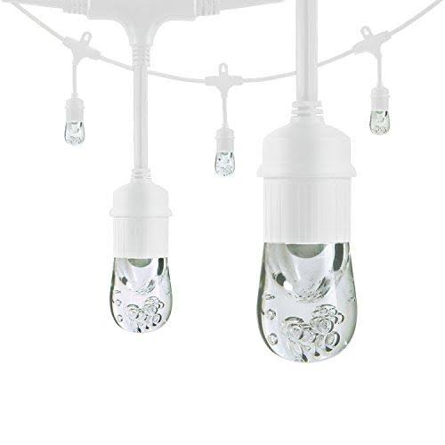 Classic LED Cafe Lights 12 Bulbs 24 ft. White Cord and 12 Stainless Steel Cage Shades Q329