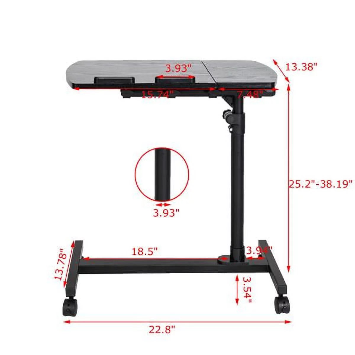 Portable Rolling Laptop Desk, Adjustable Height, Black H71455