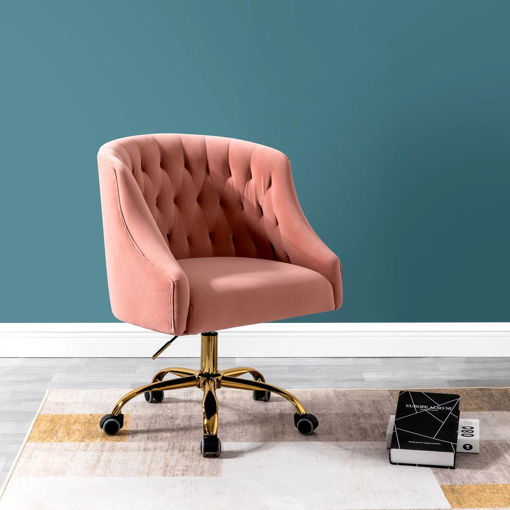 Pink Velvet Fabric Swivel Rolling Task Chair L459740