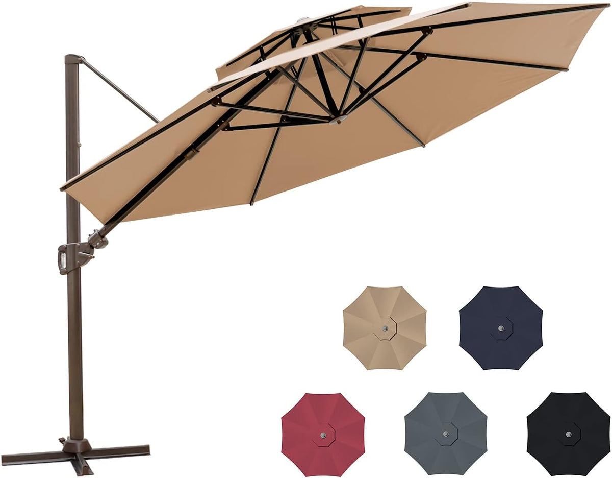 11.5ft Double Top Round Cantilever Umbrella with Cross Base U8757