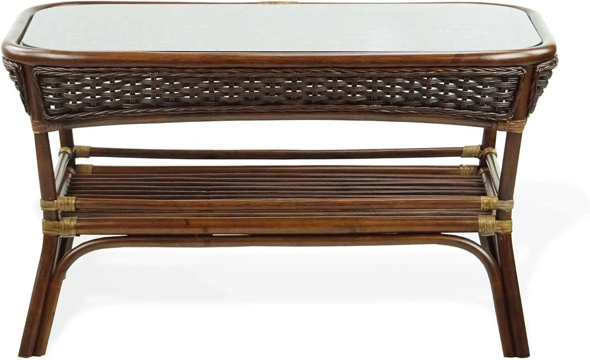 Rectangular Coffee Table Dark Walnut Natural Rattan B87003