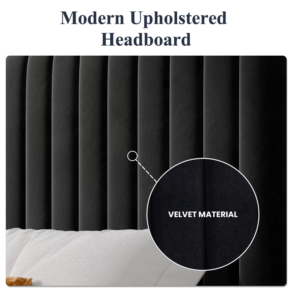 Queen Size Black Velvet Upholstered Platform Bed Frame M3027