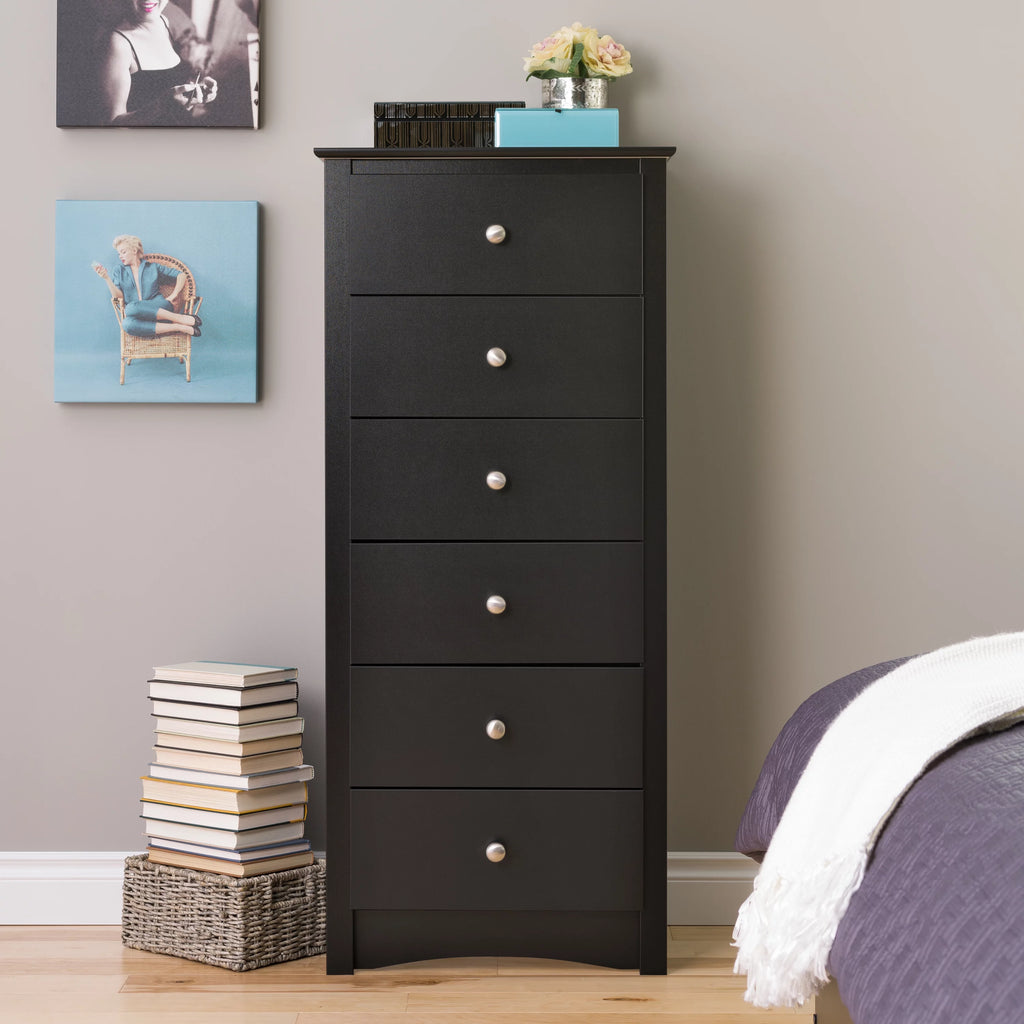 Black 6 Drawer Wooden Dresser I469