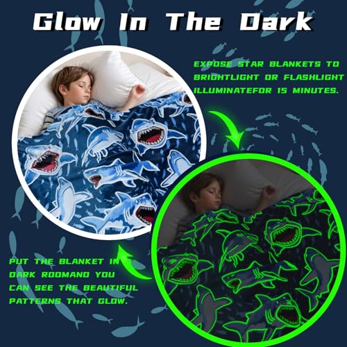 Glow in The Dark Shark Blanket 50x60 inch R1718