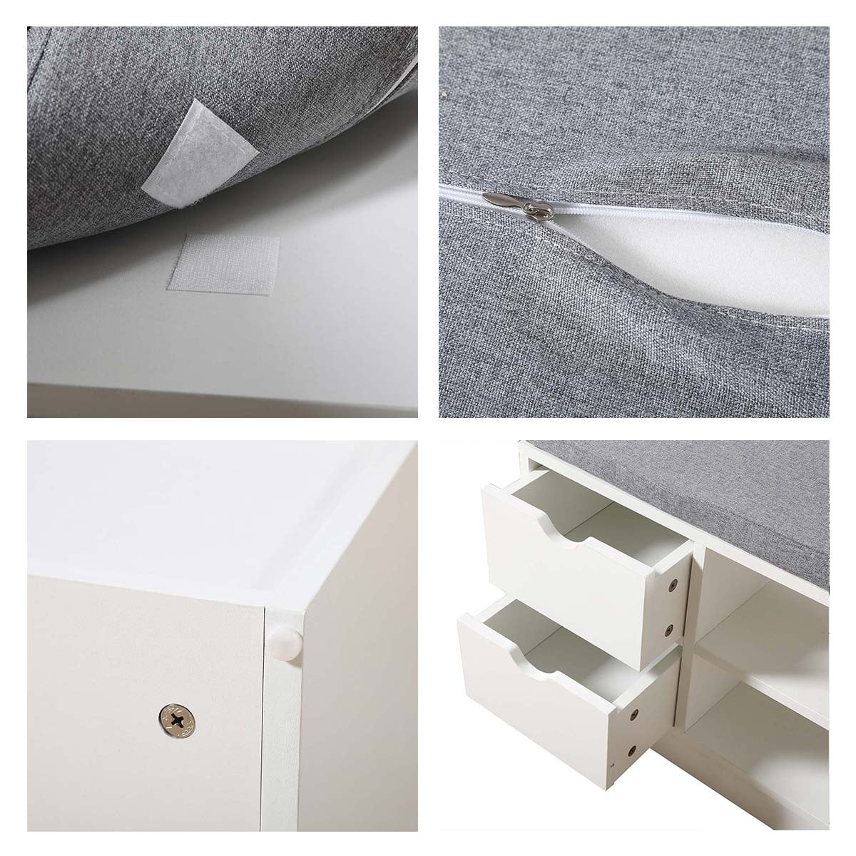 White 2-Tier Shoe Storage Bench with Drawer and Cushion W90609