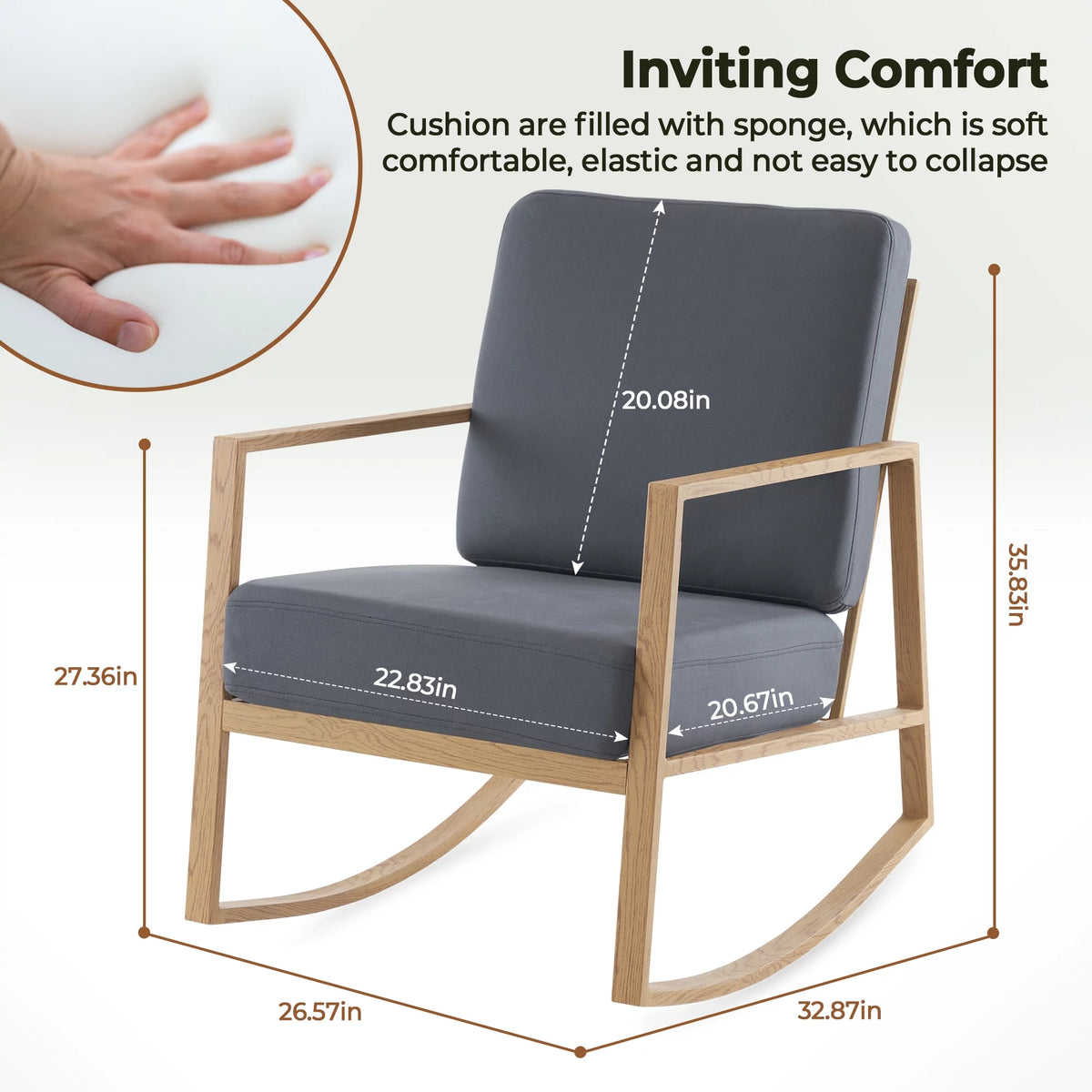 Gray Upholstered Rocking Chair H3179