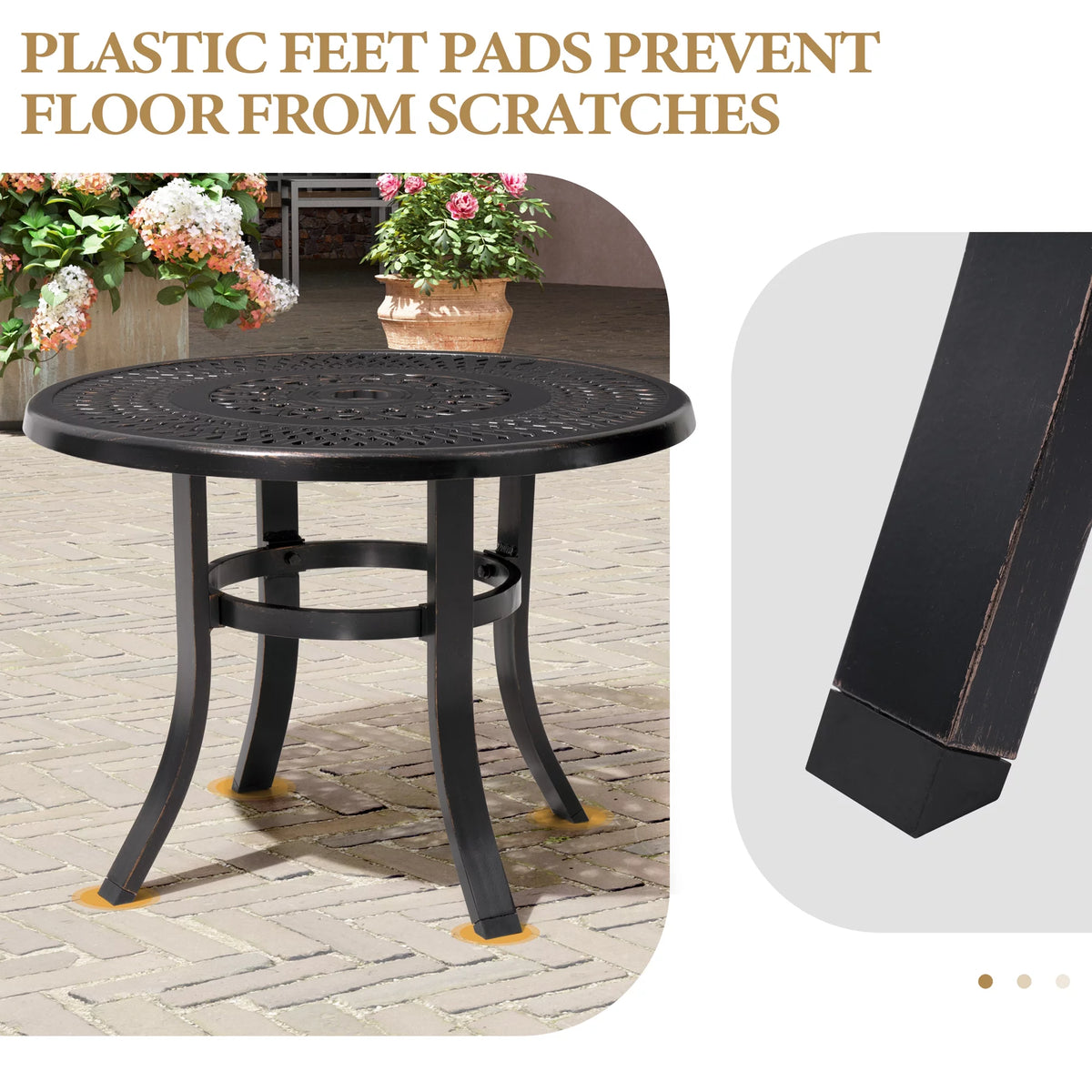 Cast Aluminum Round Patio Side Table with Umbrella Hole Black K18113