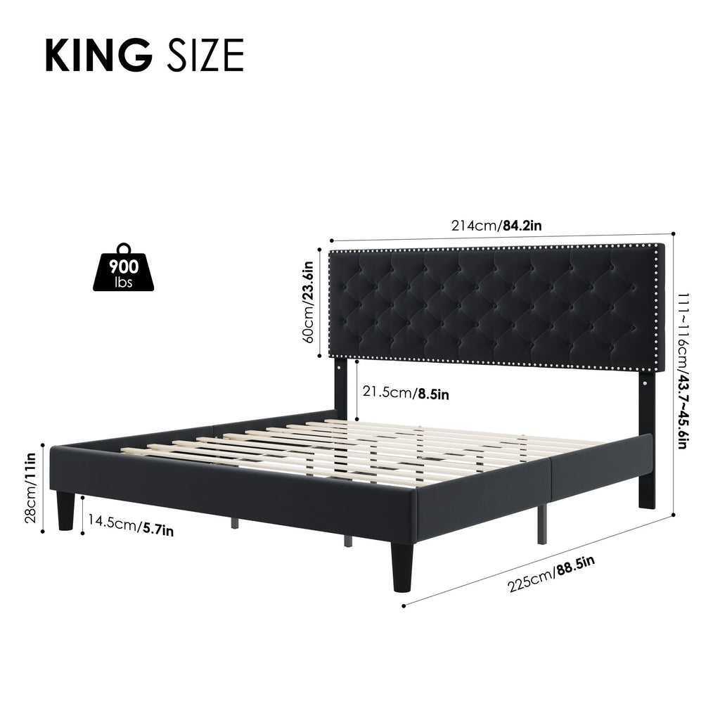 King Size Upholstered Platform Bed with Adjustable Headboard J6283