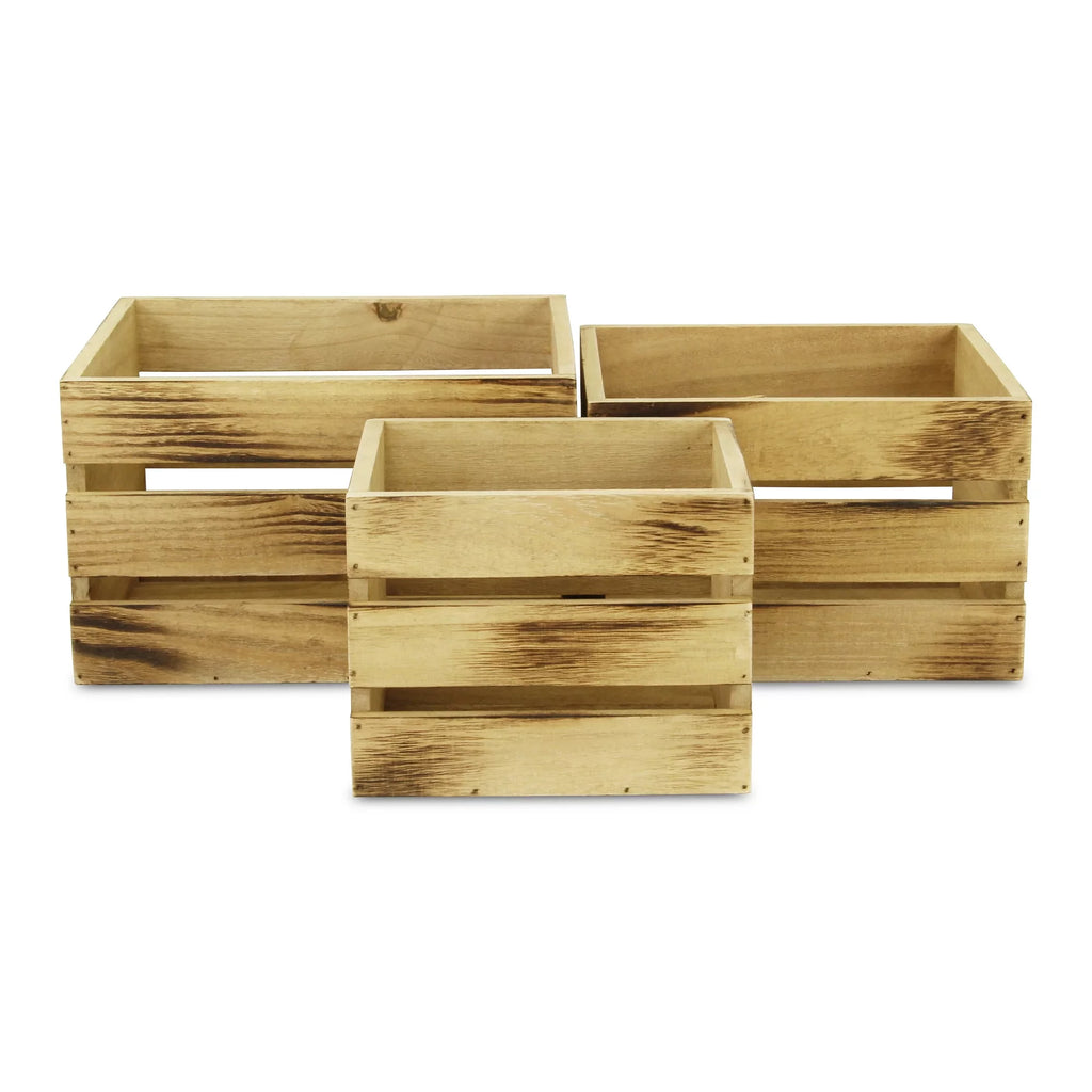 Set of 3 Brown Rustic Aged Wooden Crates Y426143