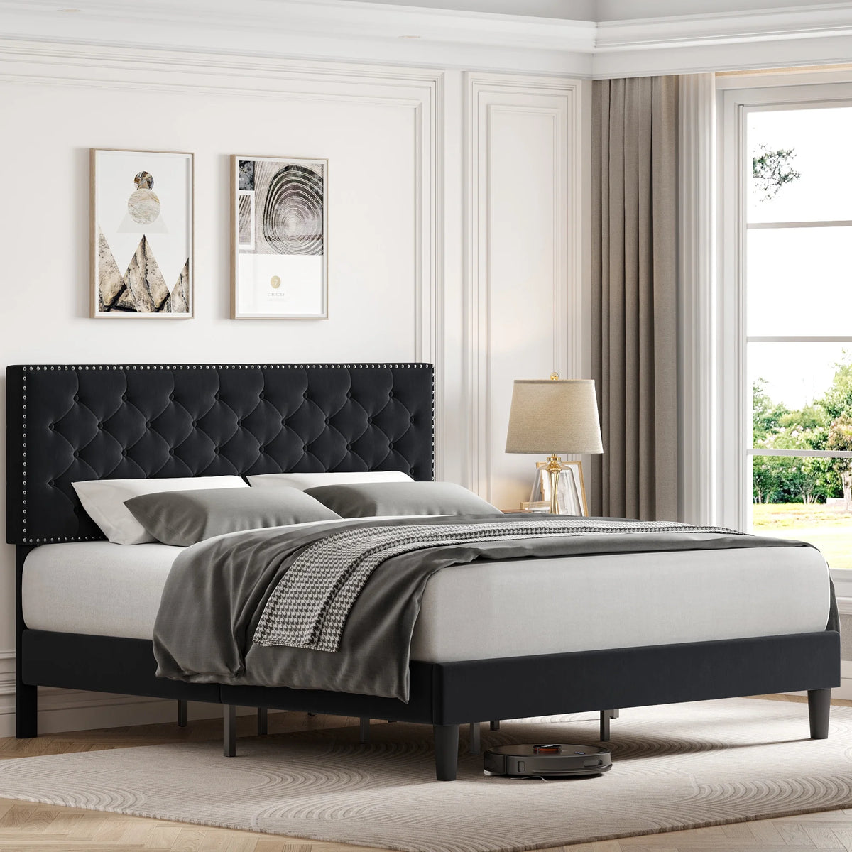 King Size Upholstered Platform Bed with Adjustable Headboard J6283