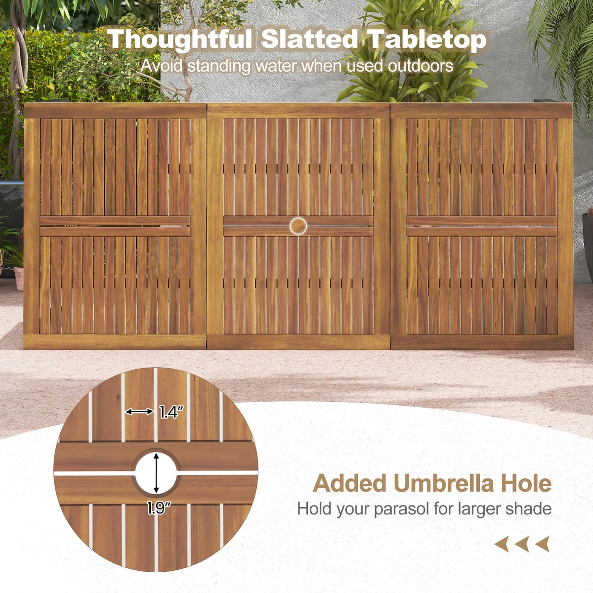 Acacia Wood 8-Person Patio Dining Table with Umbrella Hole H2124