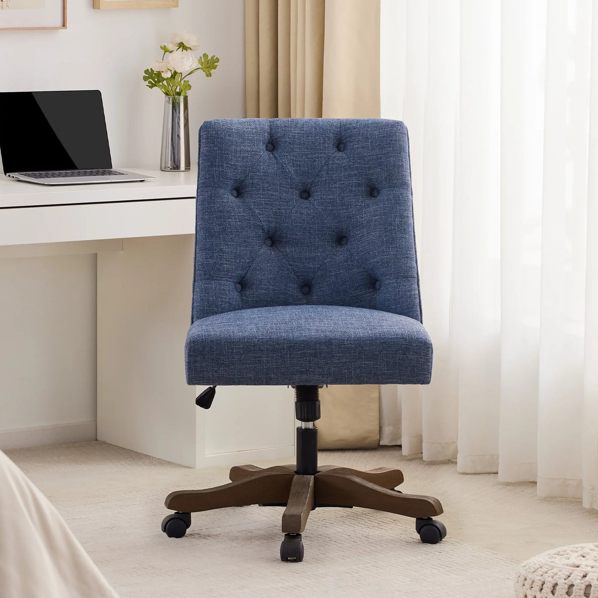 Blue Armless Swivel Fabric Padded Desk Chair F8100