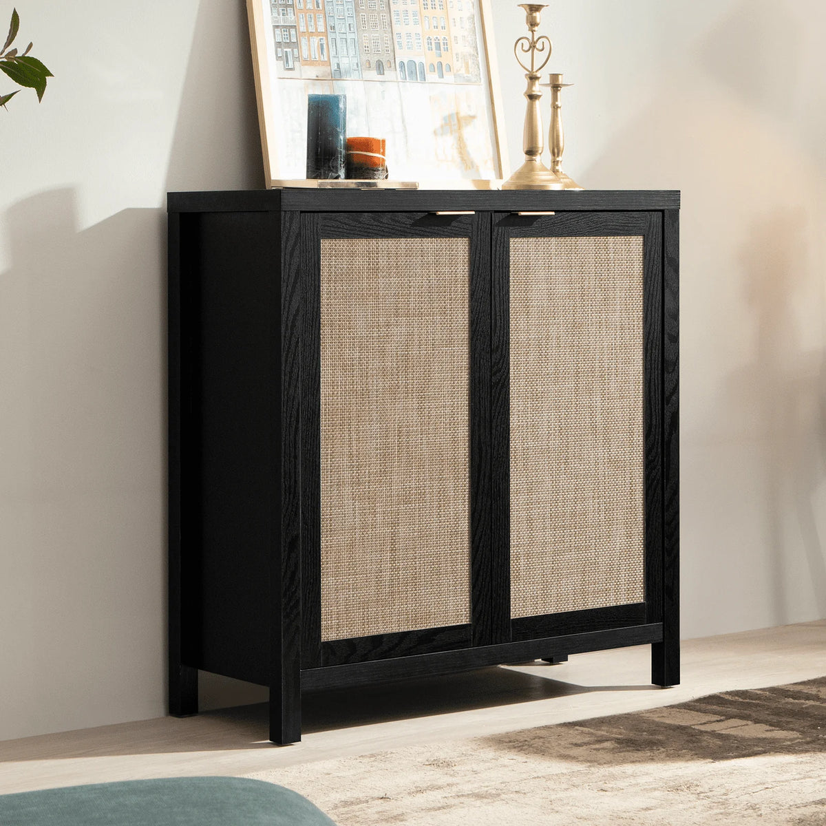 Set of 2 Rattan Cabinet with Doors P4515