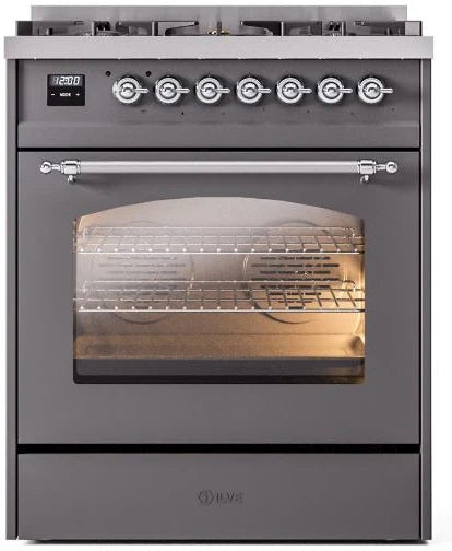 30 Dual Fuel Natural Gas Range Matte Graphite Chrome Trim J429667